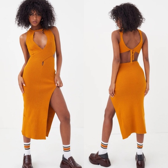 For Love And Lemons Mustard Orange Maggie Midi Dress - XL - Picture 5 of 6